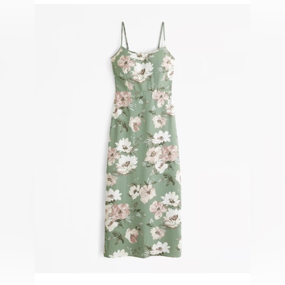 Abercrombie & Fitch Dresses & Skirts - Abercrombie and Fitch Scoopneck Slip Midi Dress in Light Green‎ Floral